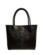 Leather tote bag-Black / Cross